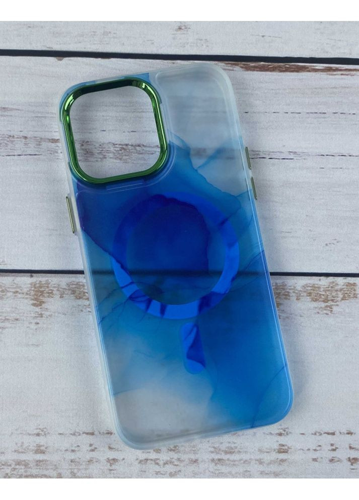 Чехол Stylish Creative с MagSafe для iPhone 14 Plus Прозрачно-синий Wave (269696055)