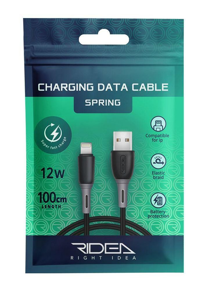 Кабель Ridea RC-M133 Spring 12W USB to Lightning Чорний No Brand (269804220)