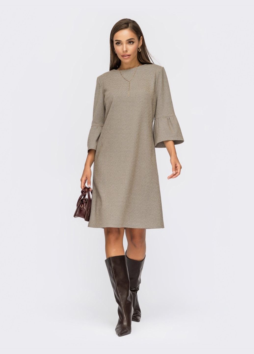 Сіра сіре плаття а-силуету з воланами на рукавах Dressa