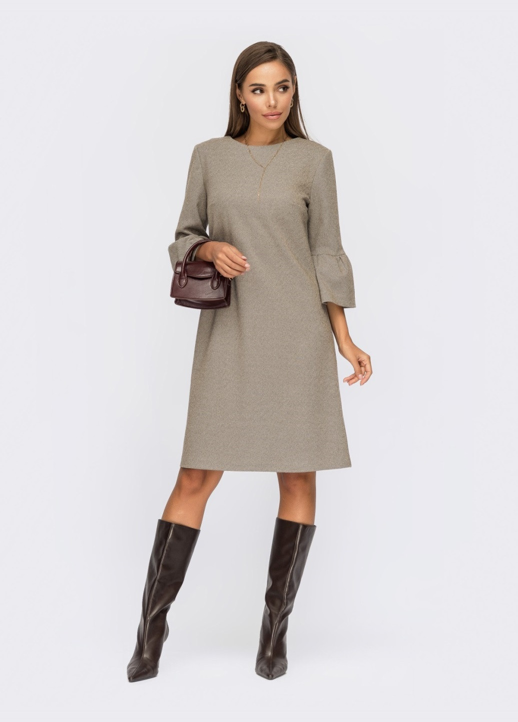 Сіра сіре плаття а-силуету з воланами на рукавах Dressa