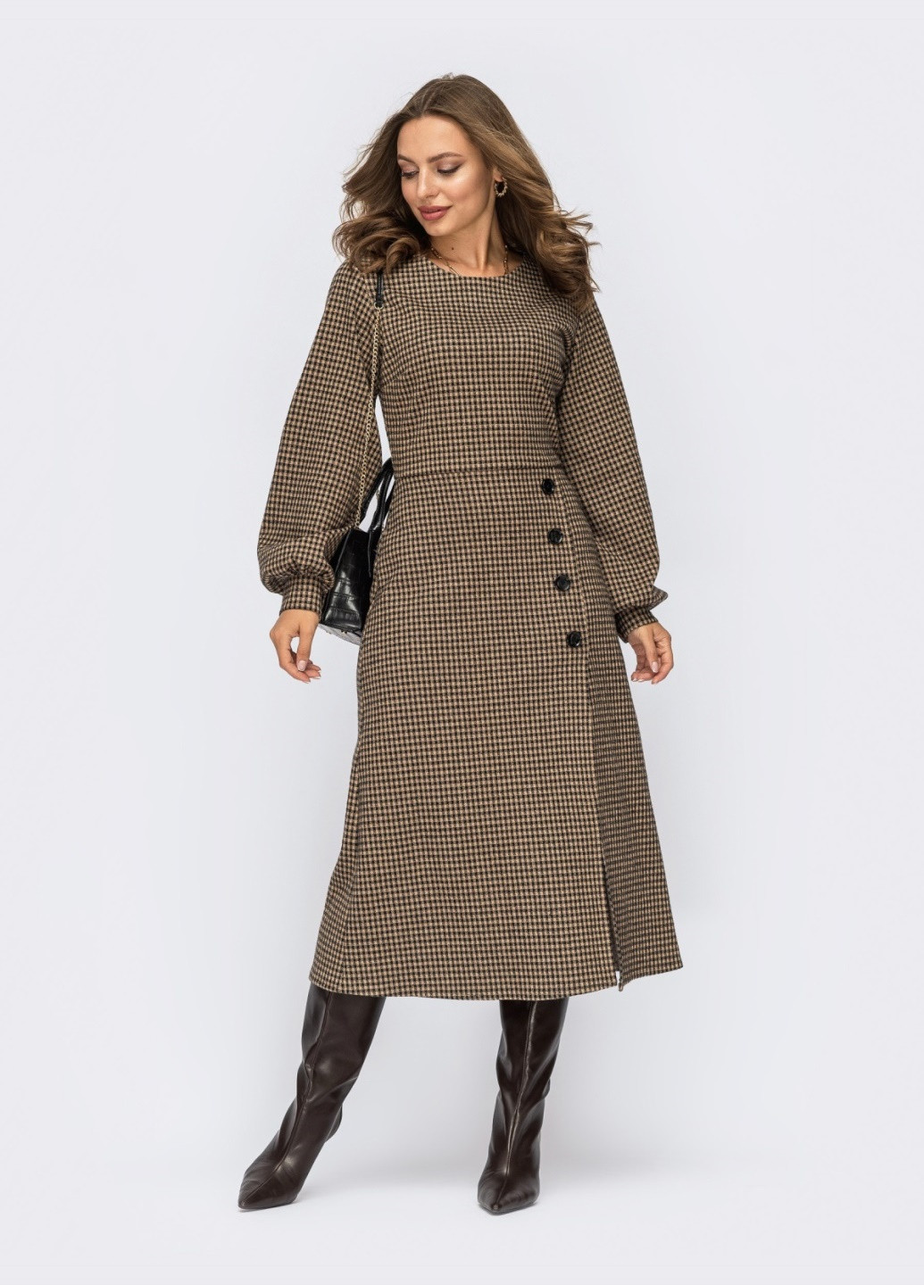 Бежева бежеве плаття з жакарда з розрізом і ґудзиками спереду Dressa