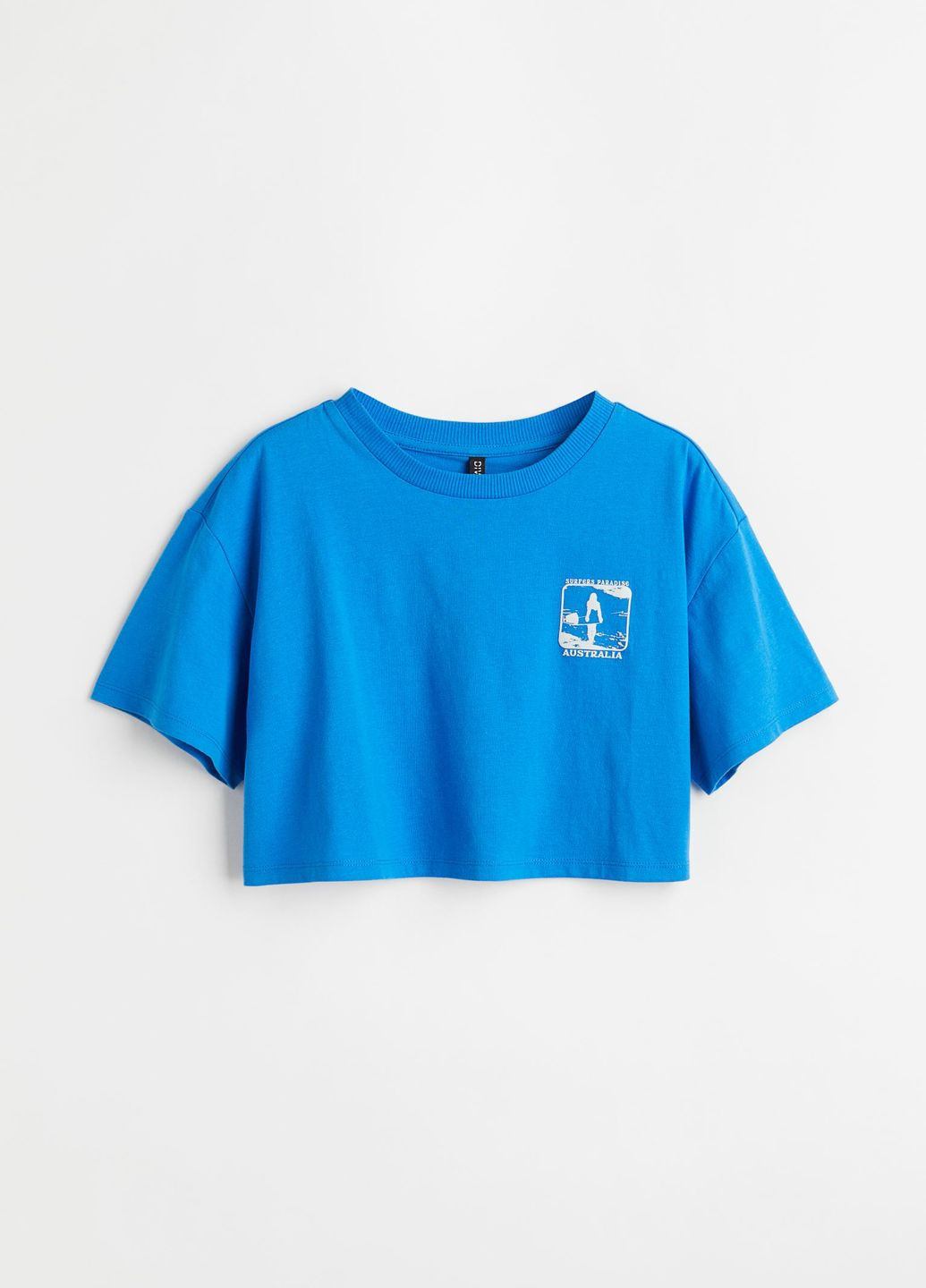 Синяя летняя футболка короткая H&M