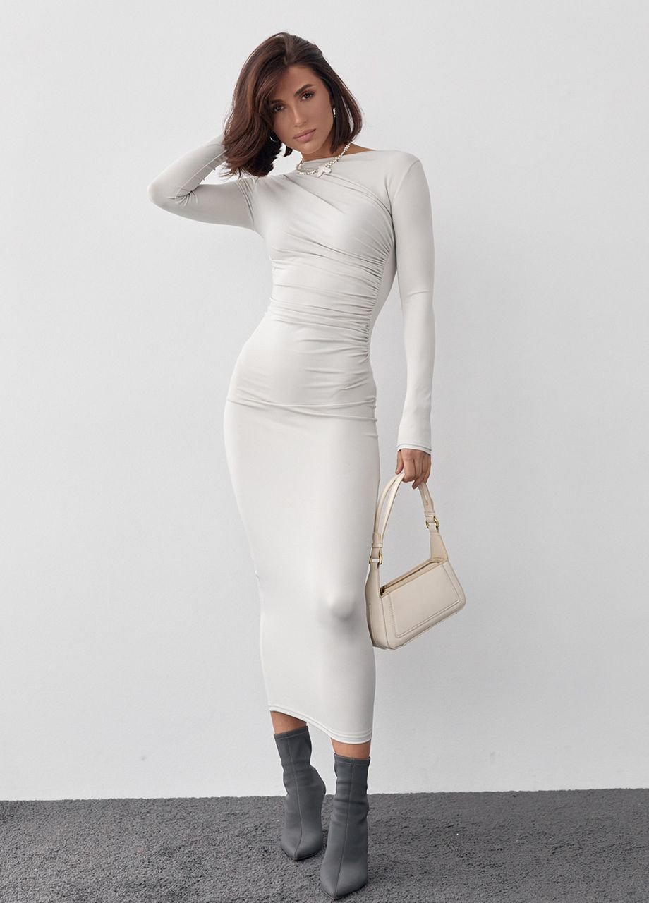 Молочна силуетна сукня з драпіруванням Lurex