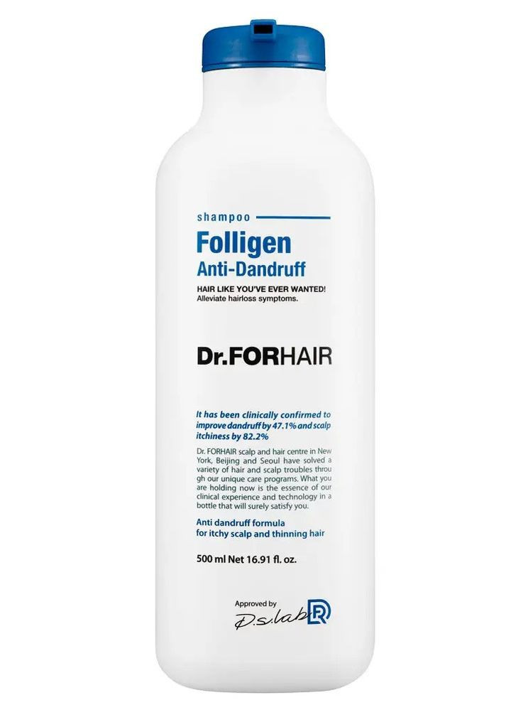 Шампунь против перхоти для ослабленных волос Folligen Anti-Dandruff Shampoo, 500 ml Dr.Forhair (269999488)