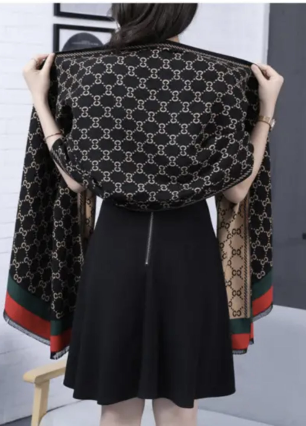 Теплый шарф В стиле G с монограммой Xingyan черно-бежевый No Brand (269993141)