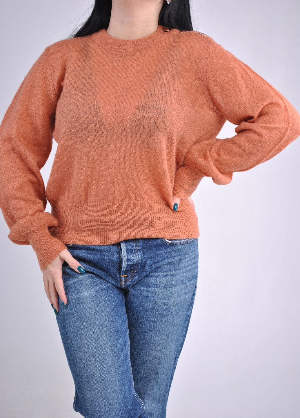 Лососевий демісезонний ажурний светр Fashion Club