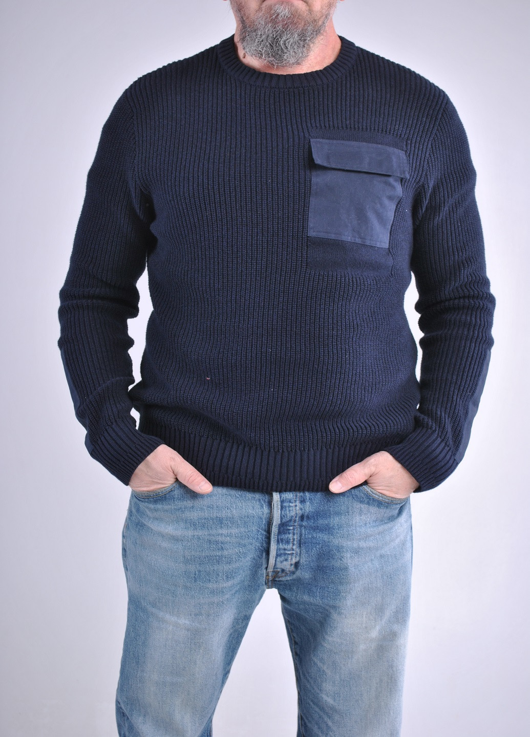 Темно-синий демисезонный стильный свитер Jack & Jones
