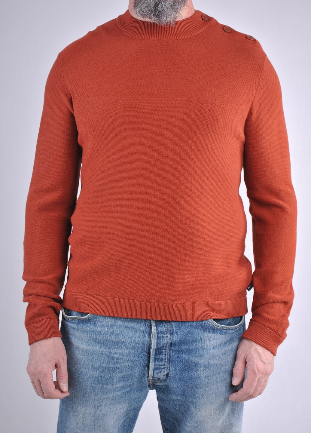 Терракотовый демисезонный красивый свитер с пуговицами. Only & Sons