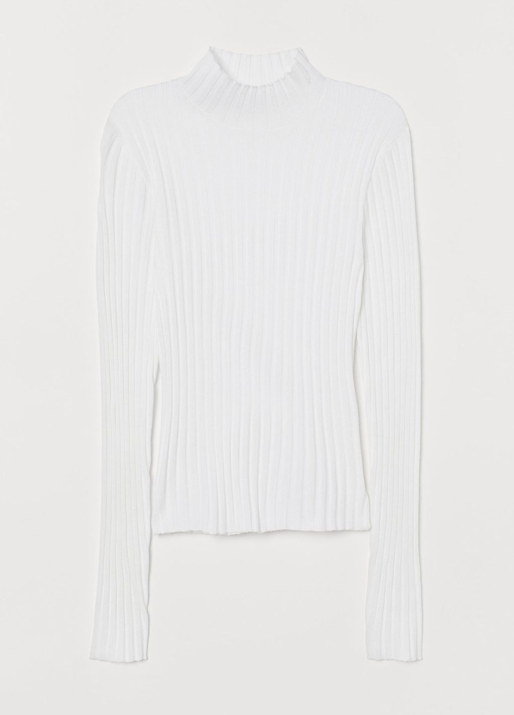 Белый демисезонный свитер с высоким воротником в рубчик белый кэжуал демисезон пуловер H&M