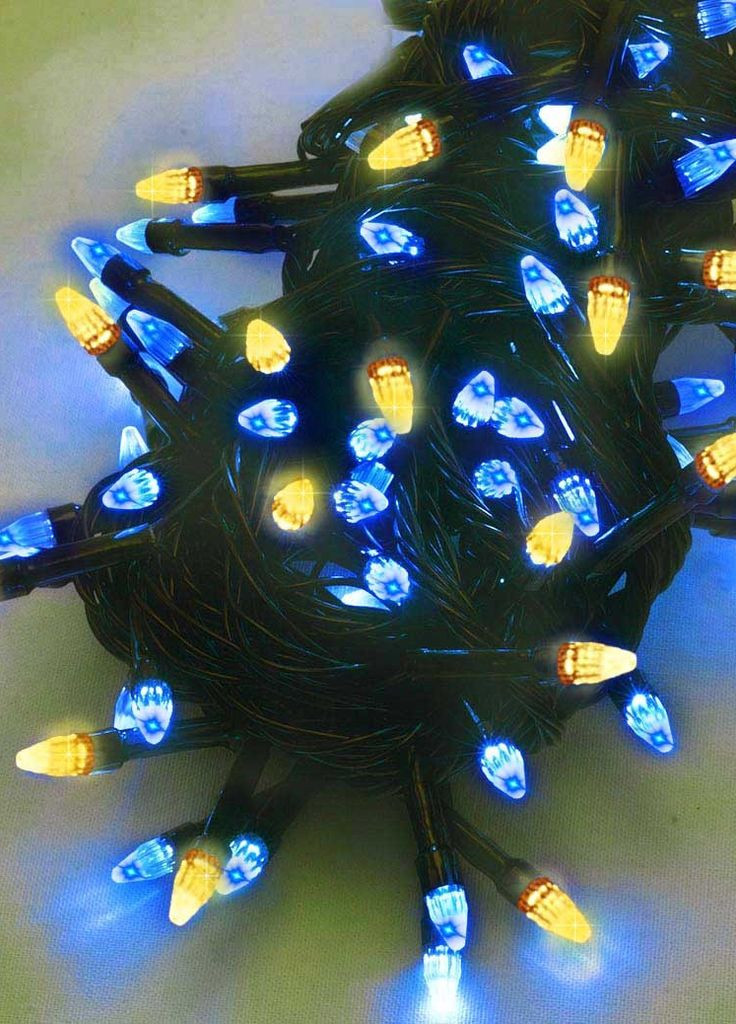 Гирлянда светодиодная патриотическая нить на черном проводе Конус 100 led 6м желто-синий 8 режимов Po Fanu (270091675)