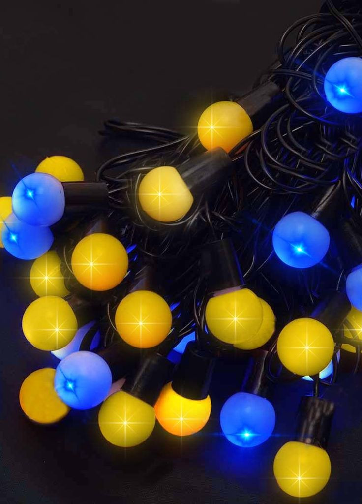 Гірлянда світлодіодна лампочка ретро на чорному проводі Прапор України 18мм 40 LED 7м жовто-синій Po Fanu (270091683)