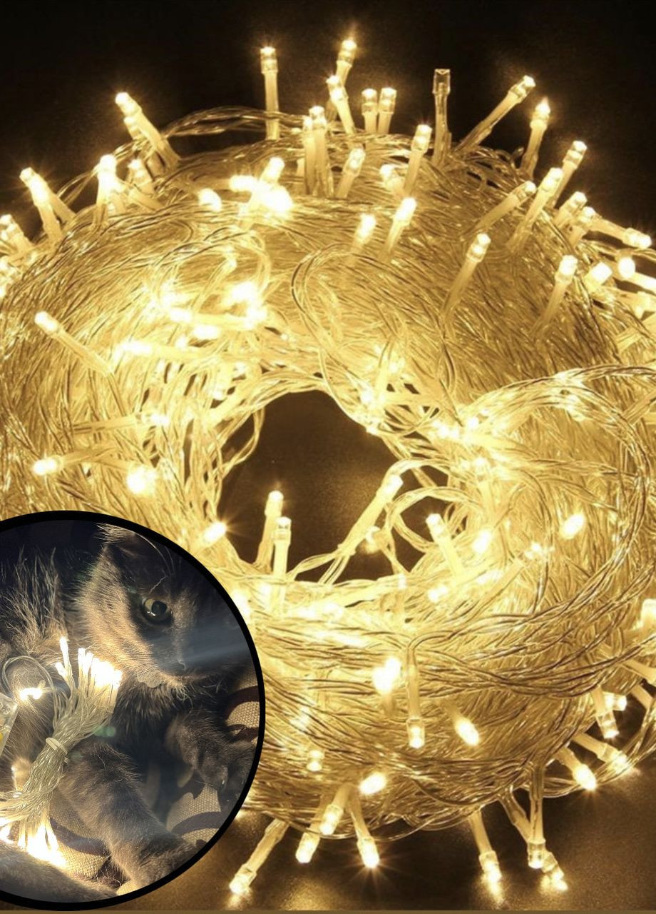 Яркая светодиодная гирлянда НА БАТАРЕЙКАХ 30LED 3м ТЕПЛЫЙ БЕЛЫЙ прозрачный провод золотая Po Fanu (270091700)