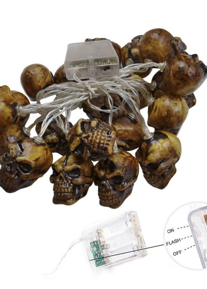 Гірлянда НА БАТАРЕЙКАХ з фігурками Череп орка 10 LED 150см білий теплий (жовтий, золотий) від пальчикових батарейок Po Fanu (270091672)