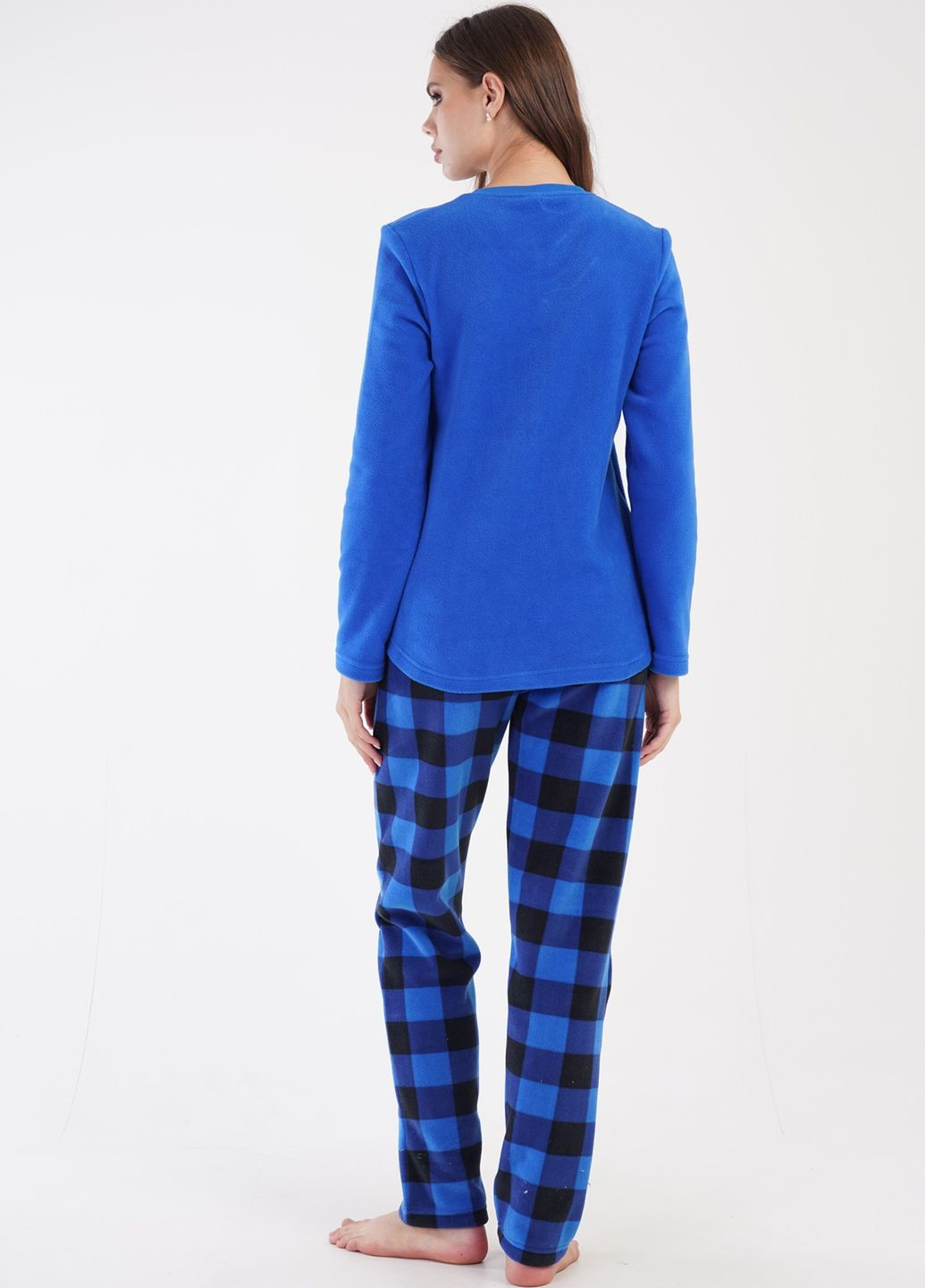 Синяя зимняя пижама женская флисовая (лонгслив, штаны) лонгслив + брюки Vienetta