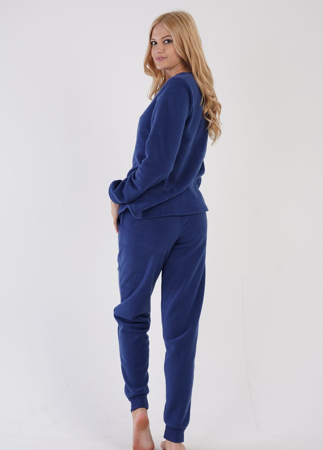 Синяя зимняя пижама женская флисовая (лонгслив, штаны) лонгслив + брюки Vienetta