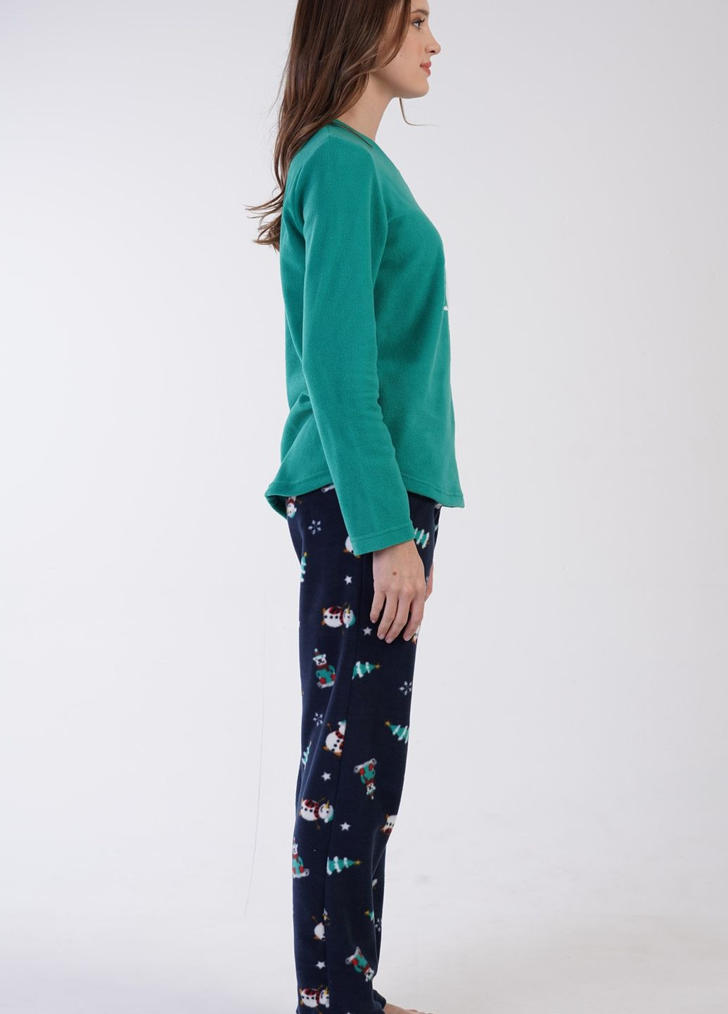 Зеленая зимняя пижама женская флисовая (лонгслив, штаны) лонгслив + брюки Vienetta