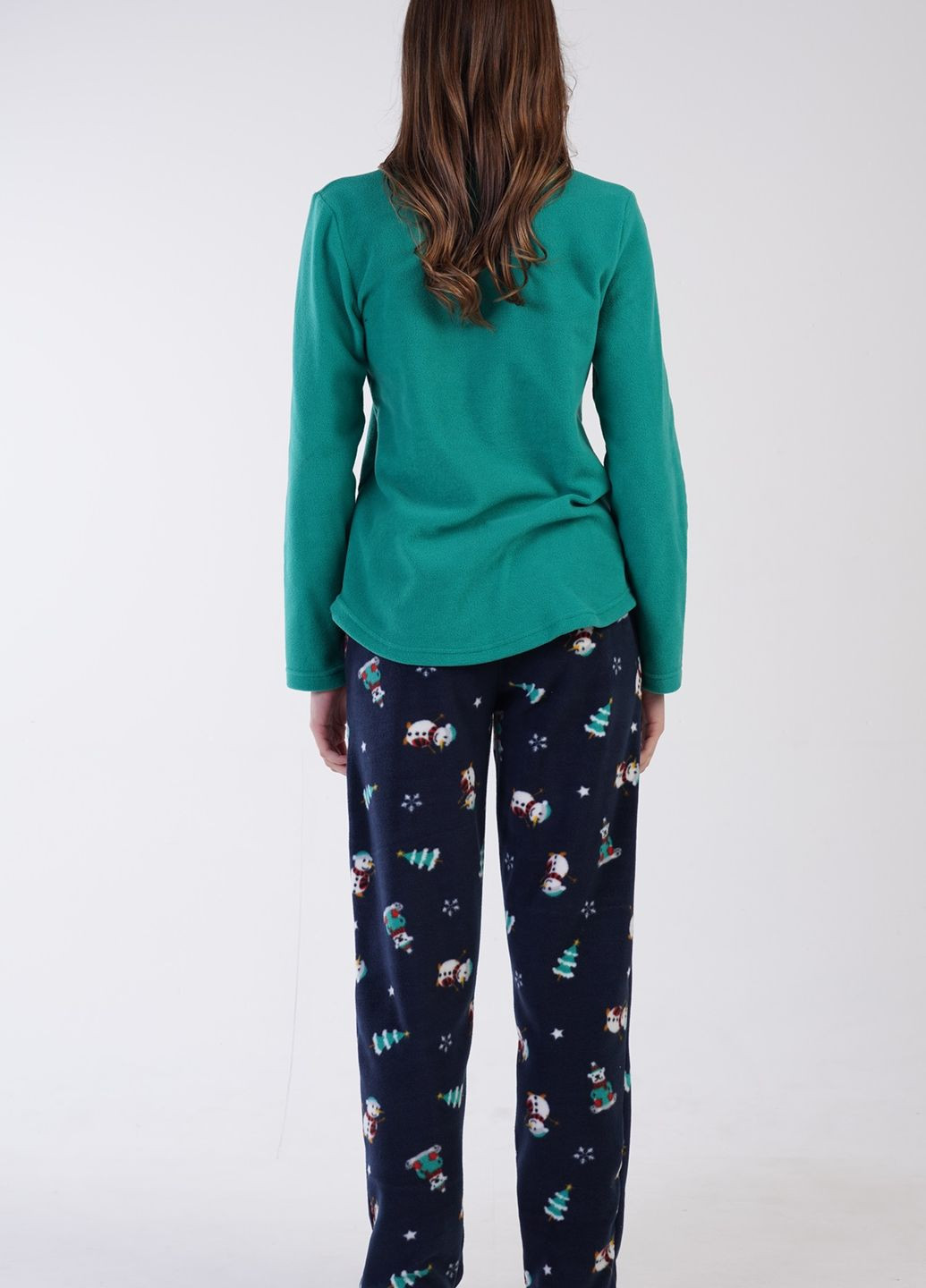 Зеленая зимняя пижама женская флисовая (лонгслив, штаны) лонгслив + брюки Vienetta
