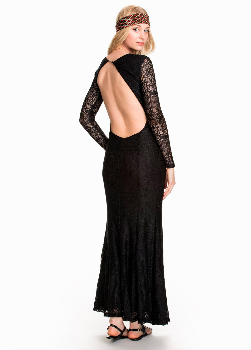 Черное праздничный женское макси платье с открытой спиной с открытой спиной Club L однотонное