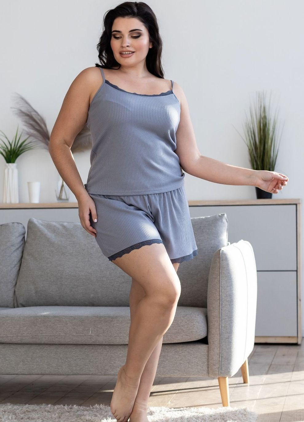 Серая всесезон женская пижама рубчик пс1410 серый MiaNaGreen