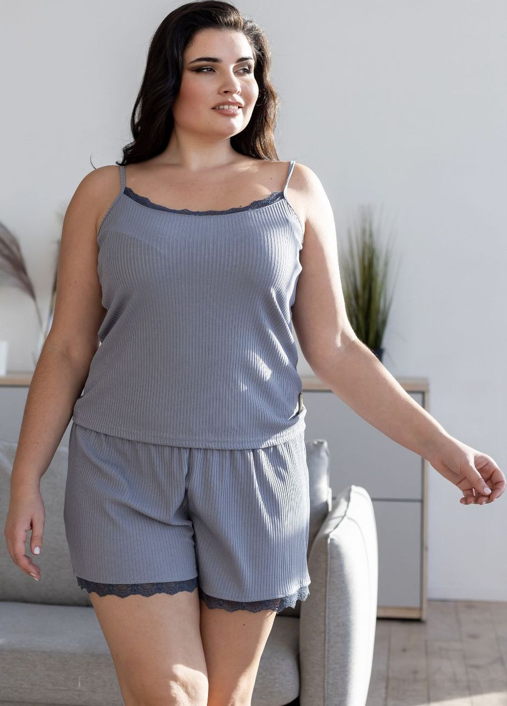 Серая всесезон женская пижама рубчик пс1410 серый MiaNaGreen