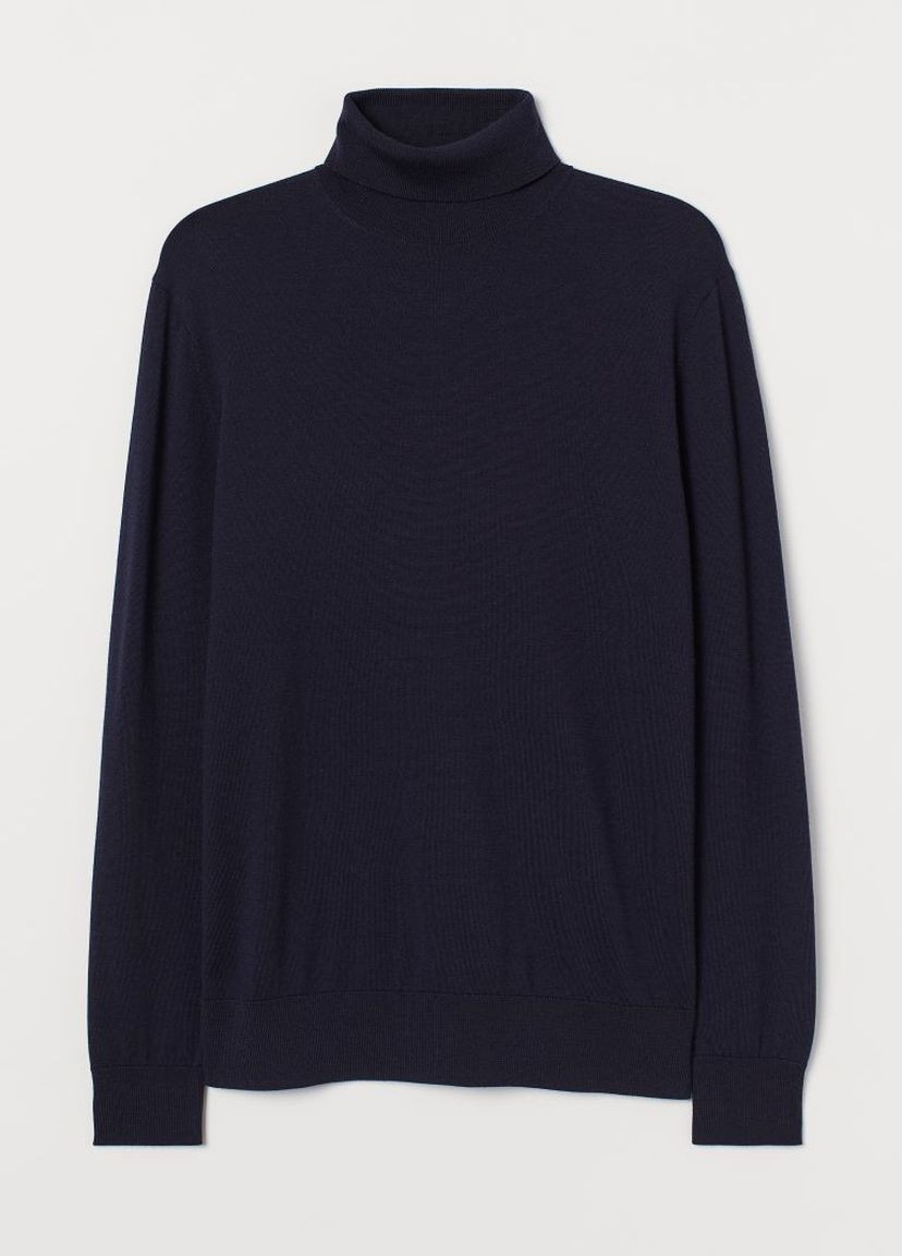 Темно-синий демисезонный свитер premium selection из мериносовой шерсти темно-синий повседневный демисезон джемпер H&M