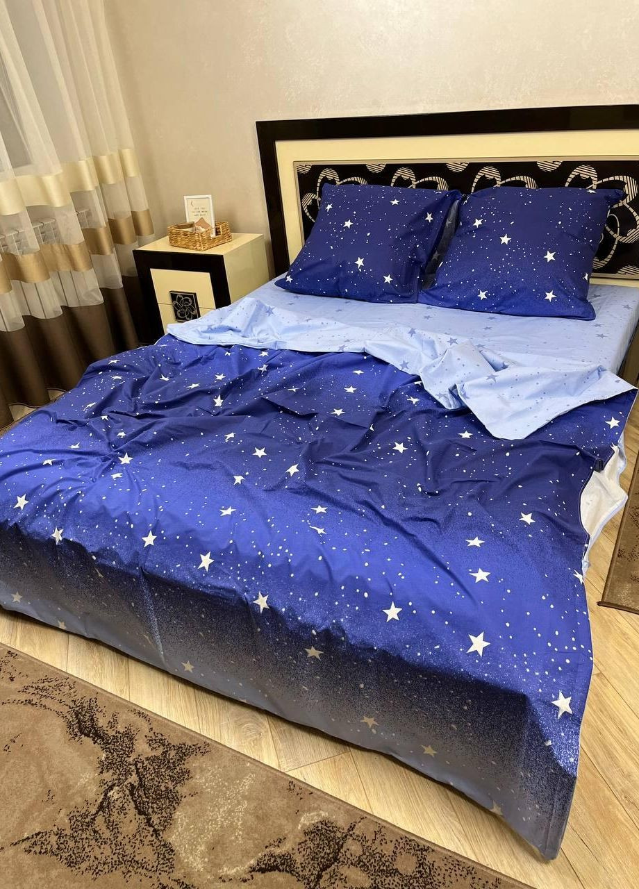 Постельное белье хлопковое Звезды Двуспальное 180 x 220 Бязь Синий 70 х 70 No Brand (270469786)