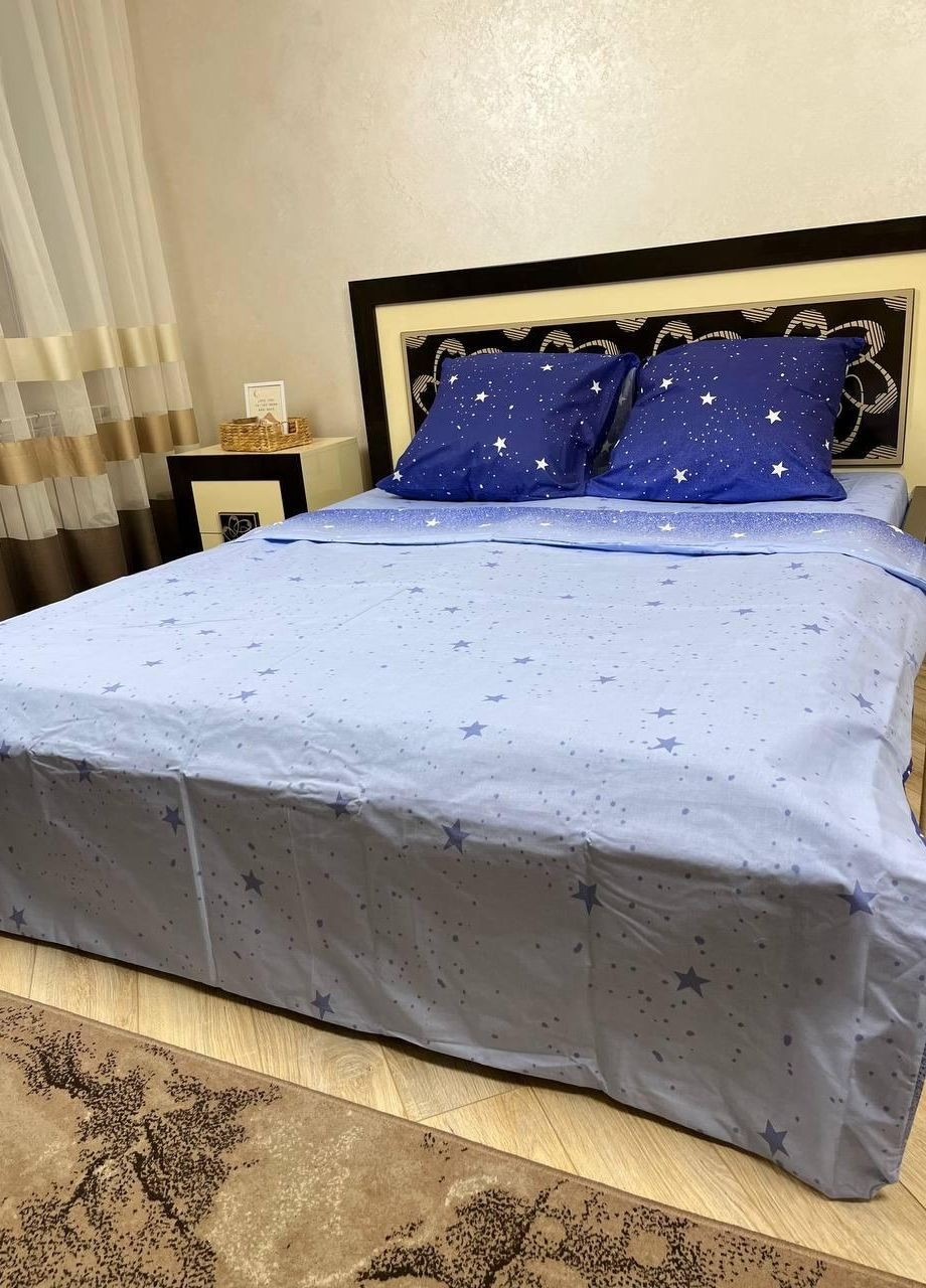 Постельное белье хлопковое Звезды Двуспальное 180 x 220 Бязь Синий 70 х 70 No Brand (270469786)
