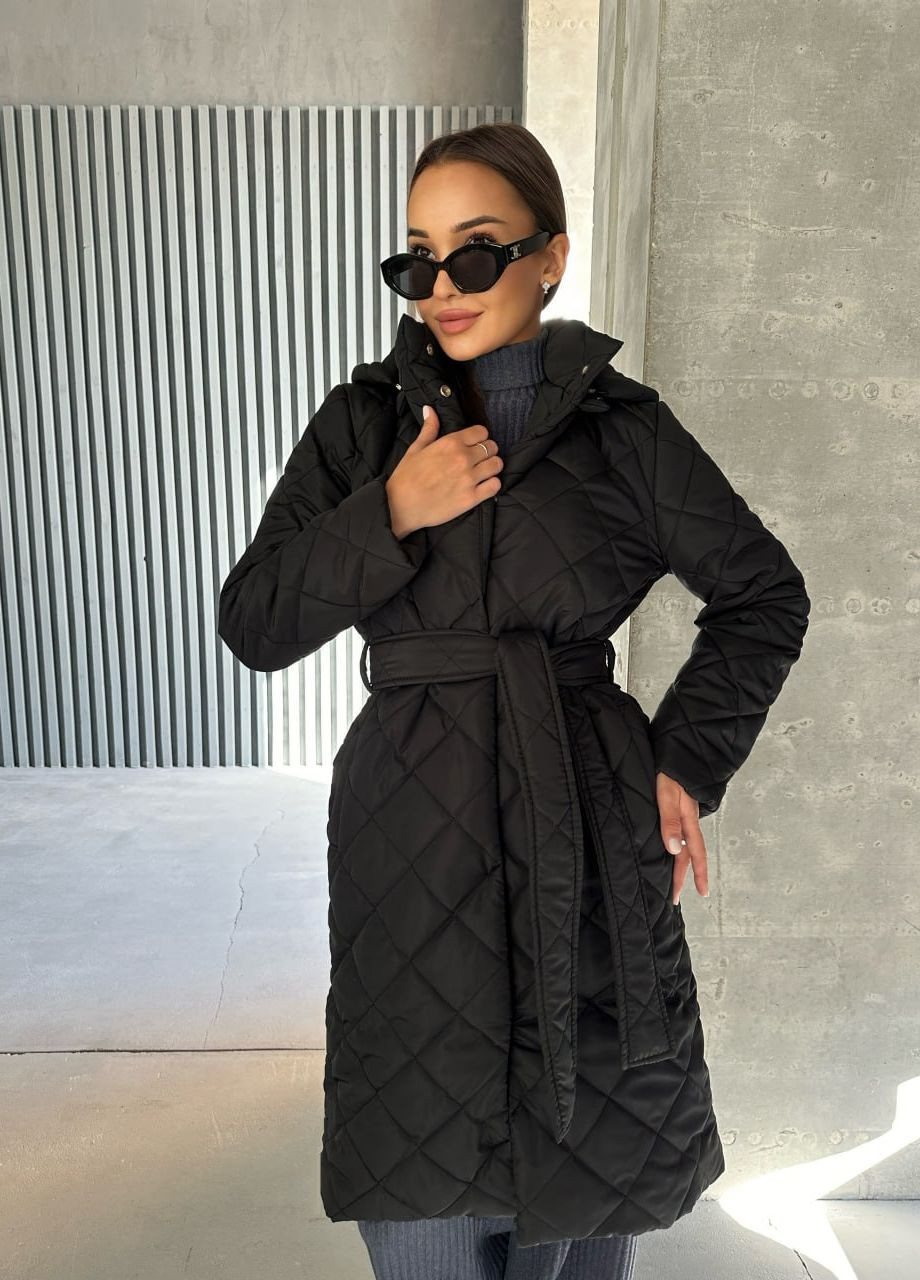 Черное зимнее Зимнее куртка-пальто на силиконе однобортное No Brand