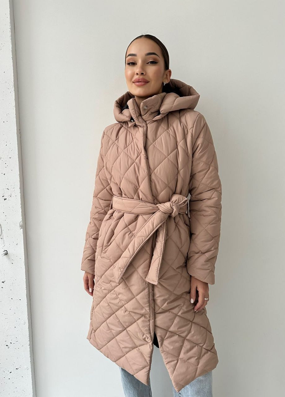 Бежеве зимнє Зимова куртка-пальто на силіконі однобортне No Brand