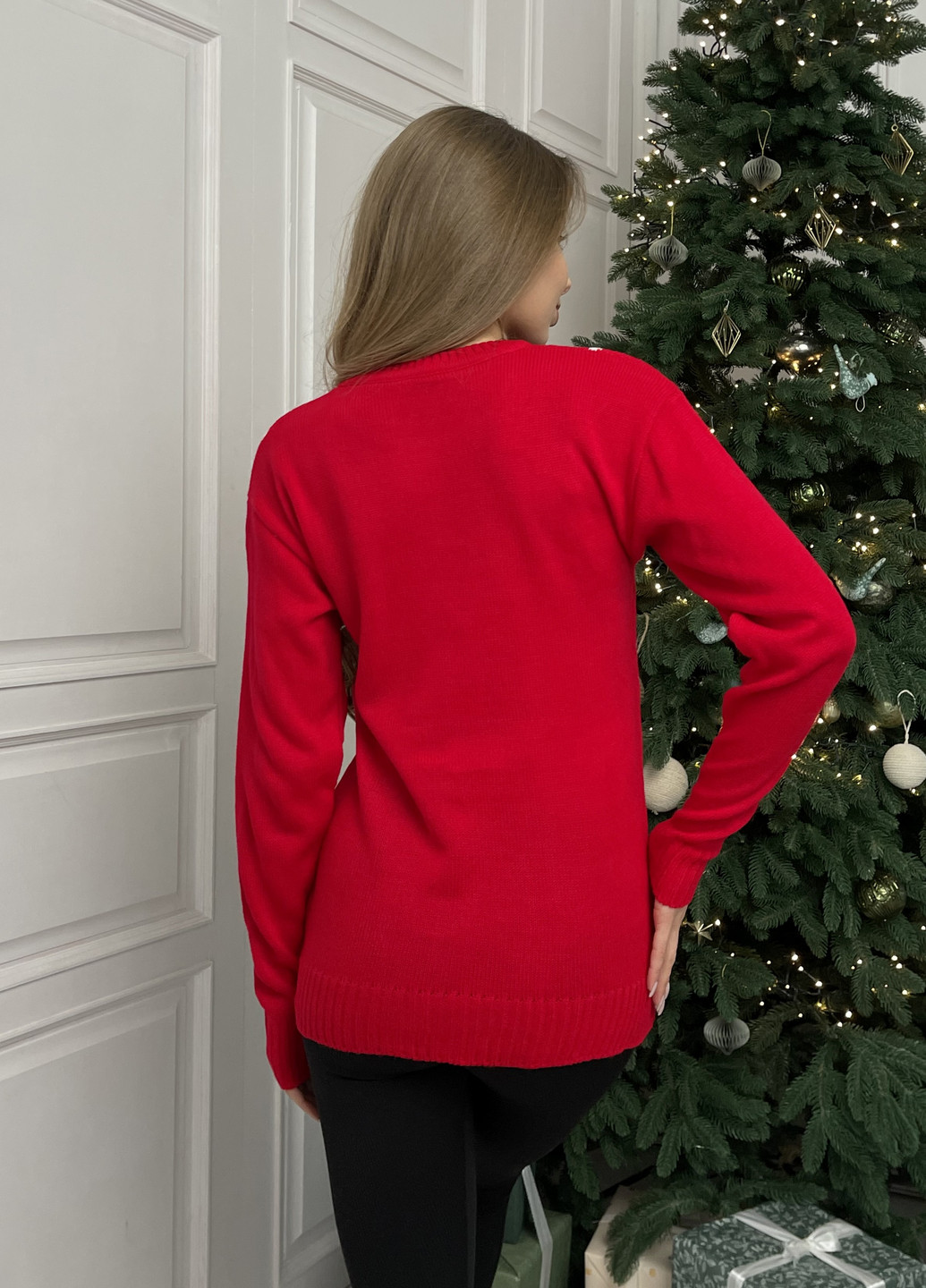 Червоний зимовий теплий жіночий светр з оленями червоний 110001081 пуловер Merlini NY