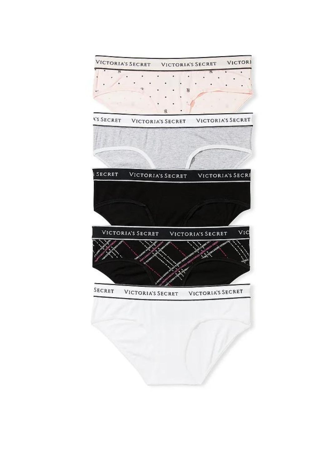 Набір трусиків з 5 шт. з логотипом на поясі. В наборі 5 базових відтінки Victoria's Secret 5-pack logo cotton hiphugger panties (270828757)