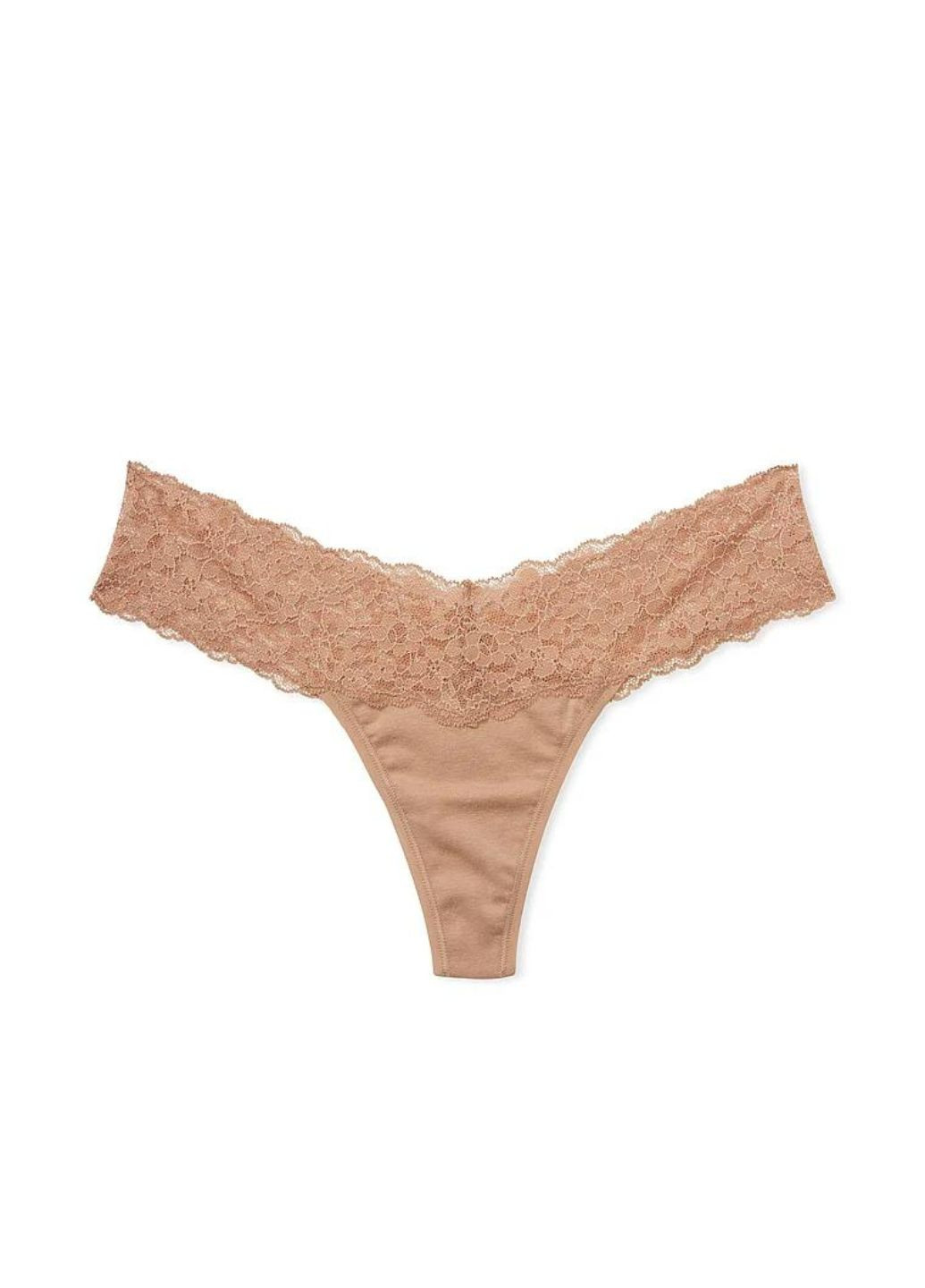 Трусики танга хлопковые, кружевной пояс, цвет пралине Victoria's Secret posey lace waist cotton thong panty (270828756)