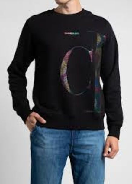 Свитшот Calvin Klein - Прямой крой логотип черный кэжуал хлопок органический - (270842702)