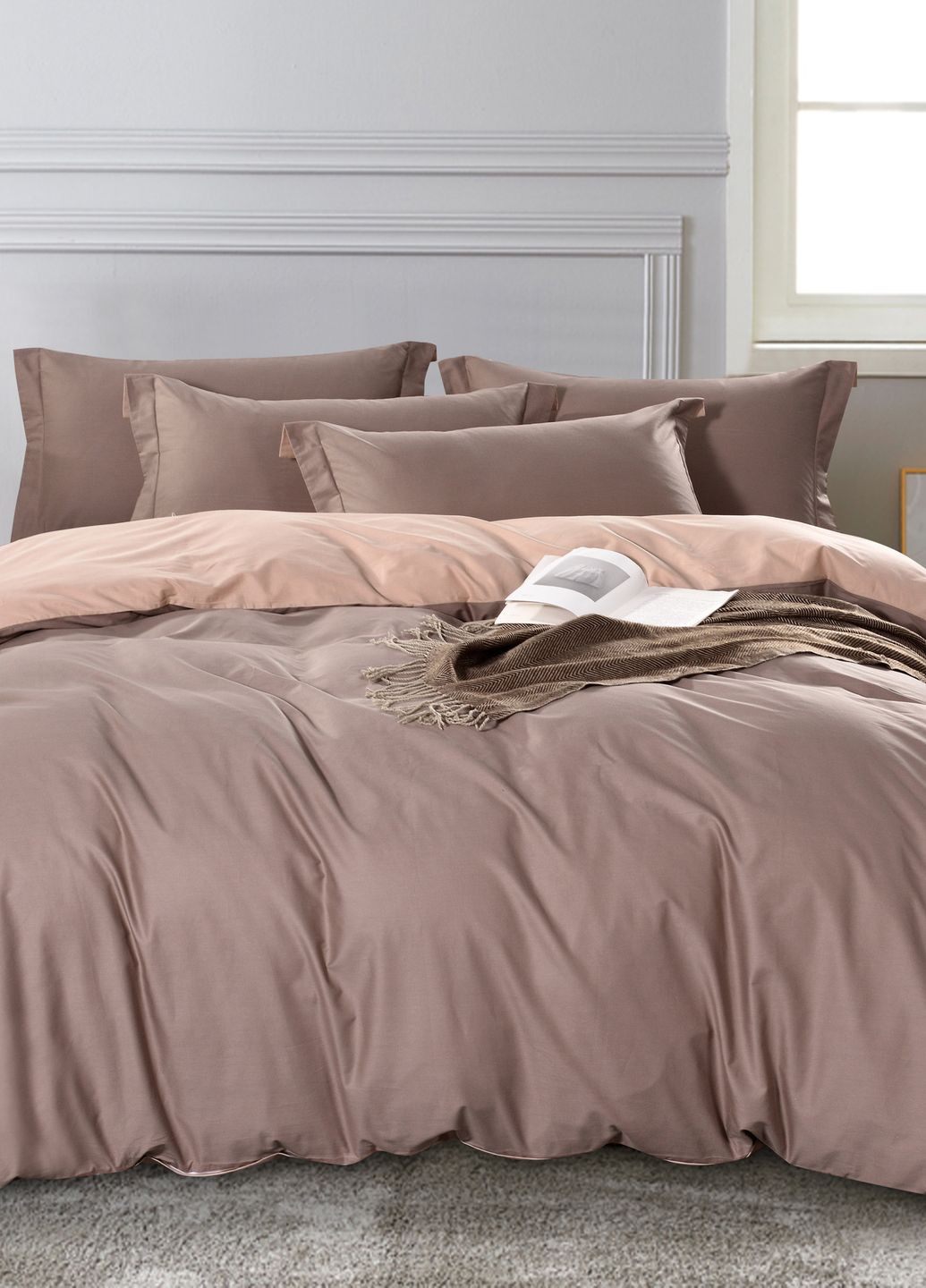 Комплект постельного белья Евро сатин коричневый (B-0325 Eu) Bella Villa (270933474)