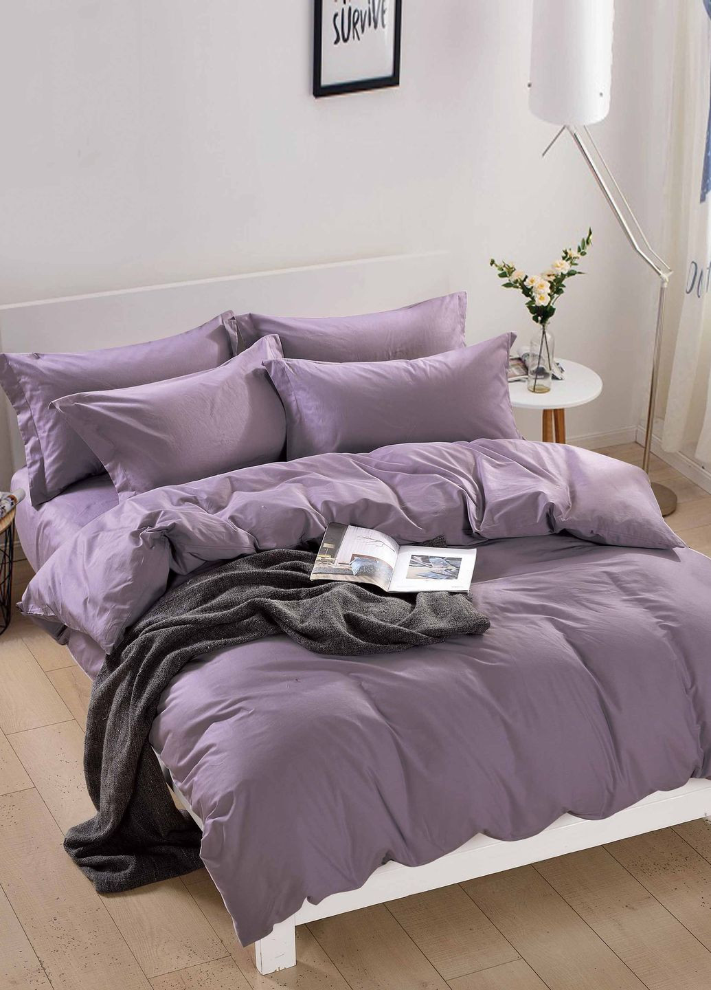 Комплект постельного белья Евро сатин фиолетовый (B-0212 Eu) Bella Villa (270933461)