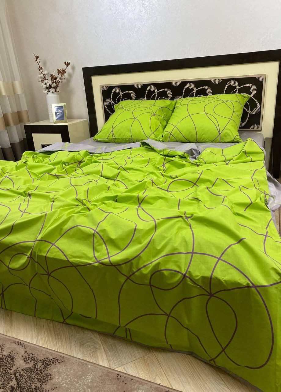 Постільна білизна бавовняна Візерунки Євро Простирадло на гумці 180x200х20 Бязь Зелений 50 х 70 No Brand (271124495)