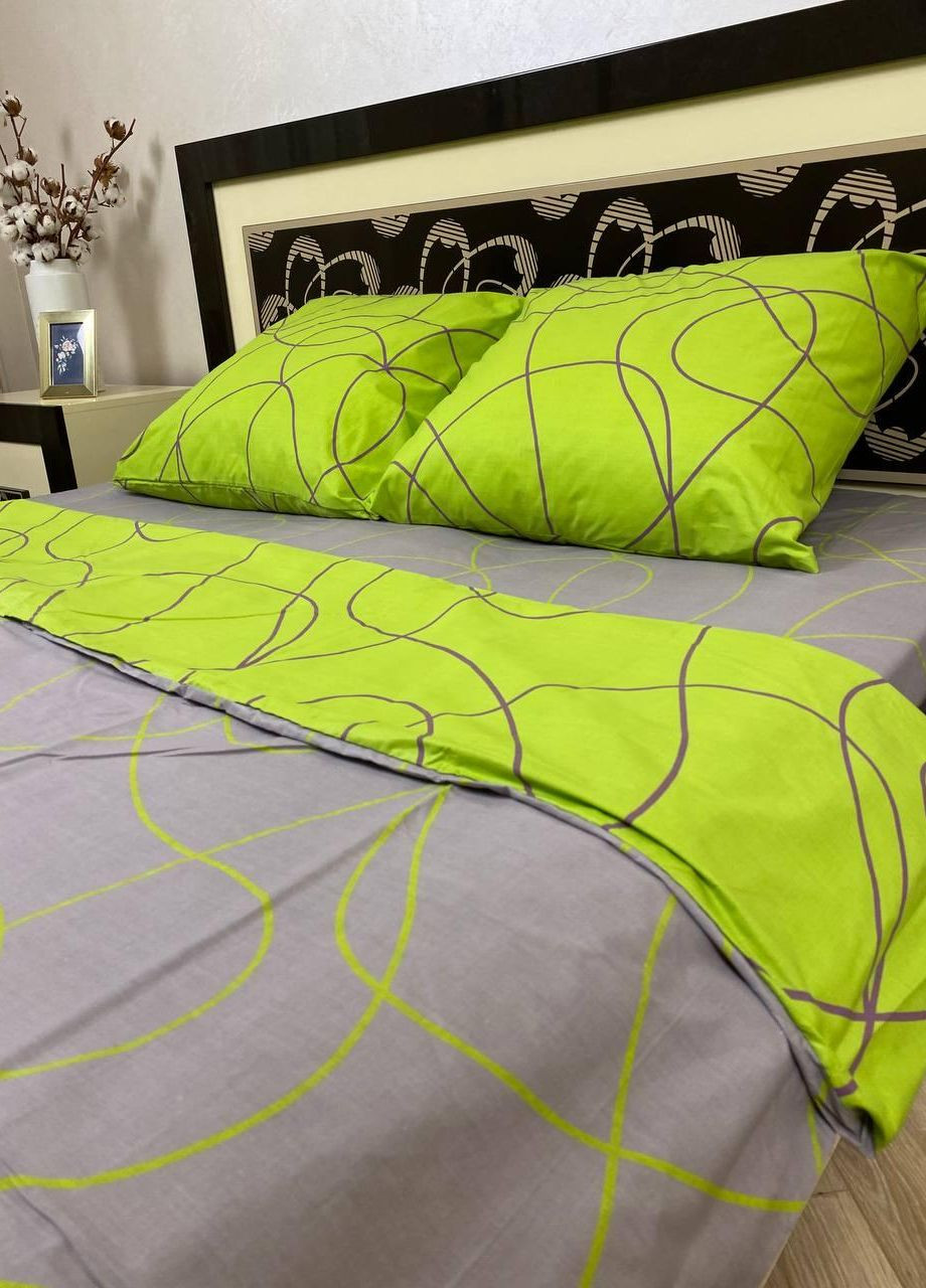 Постільна білизна бавовняна Візерунки Двоспальна Простирадло на гумці 180x200х20 Бязь Зелений 50 х 70 No Brand (271124336)