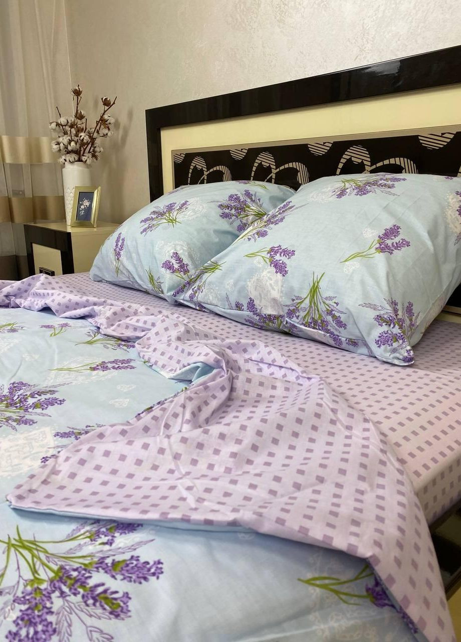 Постільна білизна бавовняна Квіти Євро Простирадло на гумці 160x200х20 Бязь Блакитний 70 х 70 No Brand (271124557)