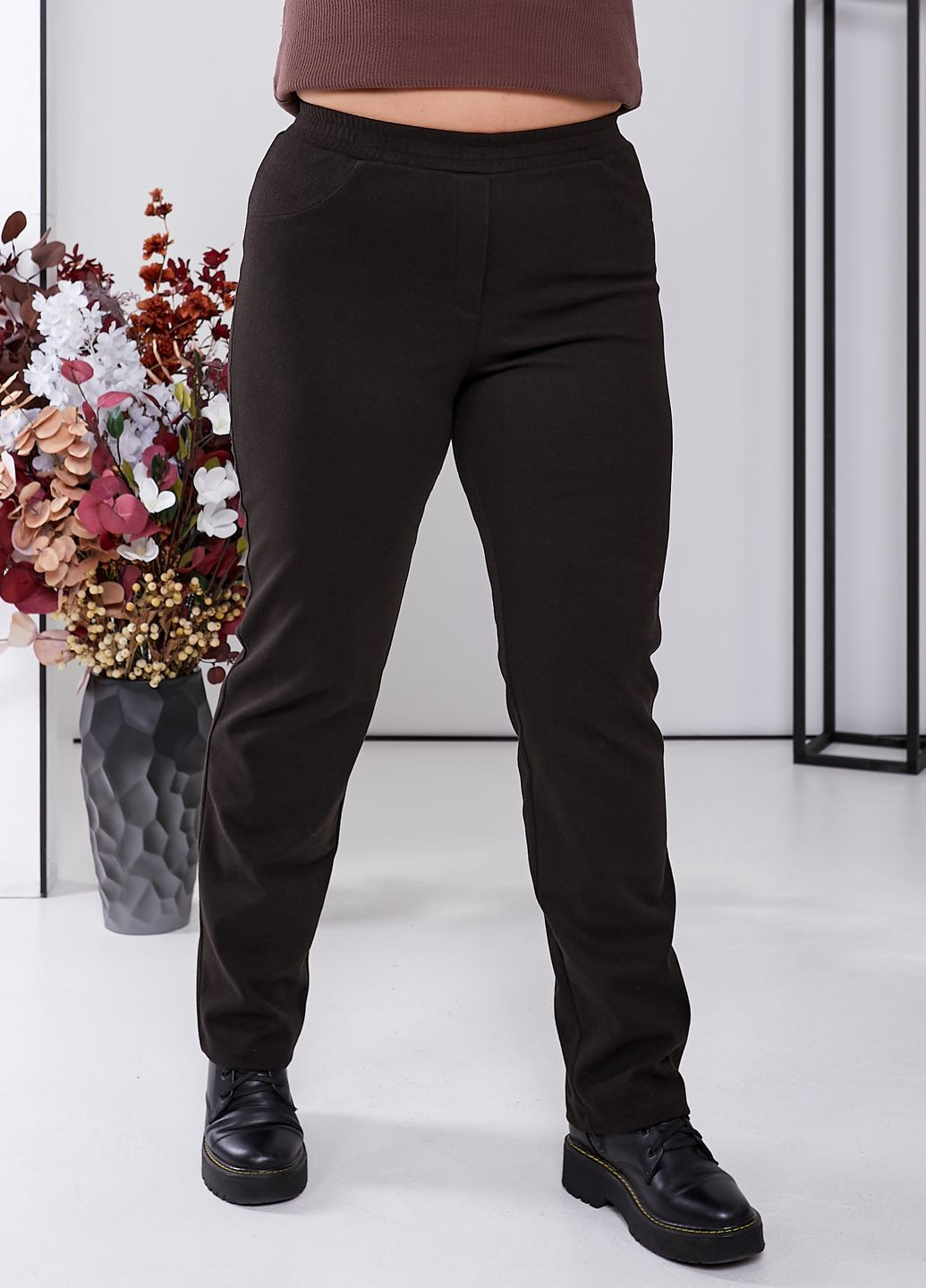 Черные кэжуал, классические, повседневный зимние зауженные, прямые брюки No Brand