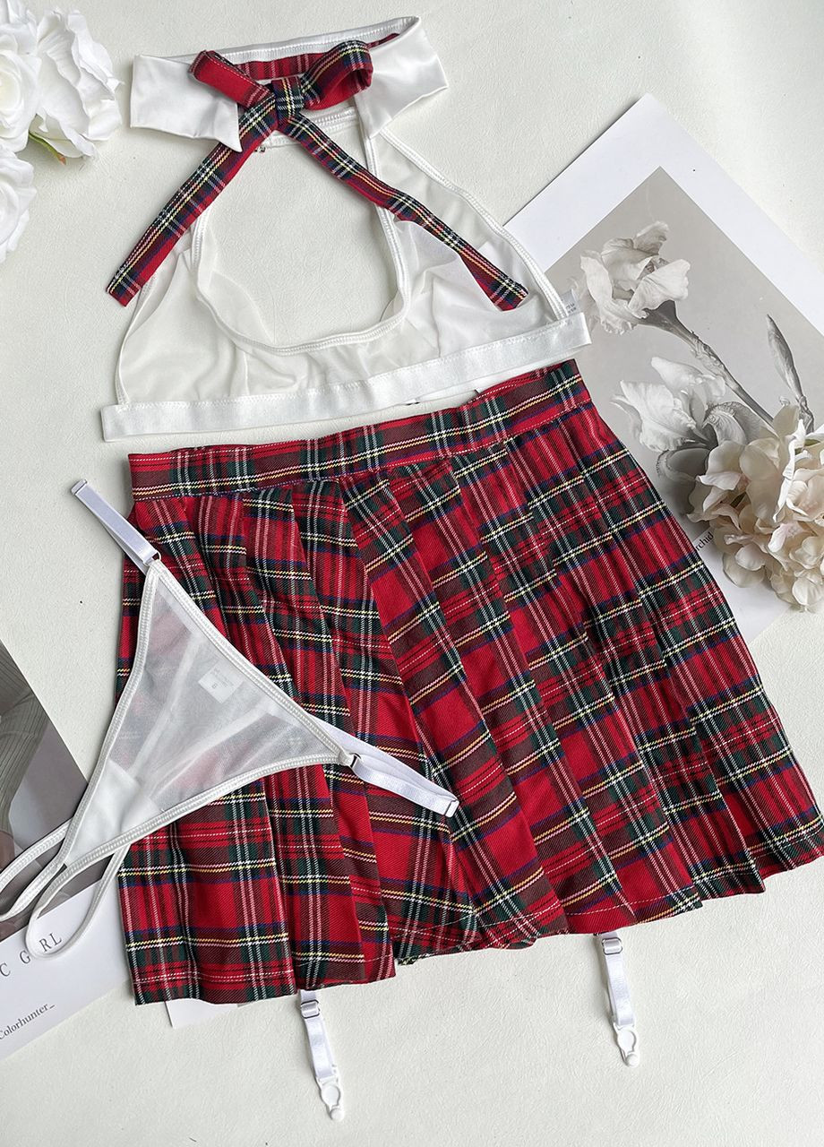 Комбинированный демисезонный сексуальний комплект белья школьный образ лиф юбочка трусики Veronica