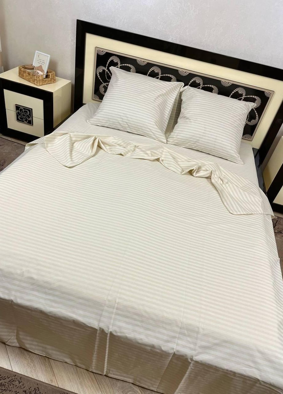 Постельное белье хлопковое Полоска Евро Простынь на резинке 180x200х20 Бязь Бежевый 70 х 70 No Brand (271124530)