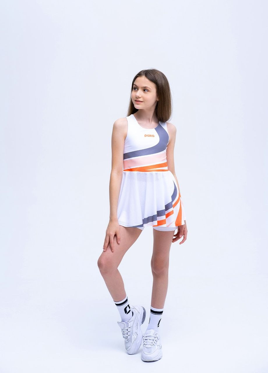 Белый демисезонный комплект спортивный, детский, для игры в теннис, девочкам, wings (платье, велосипедки, носки и напульсники) Paka