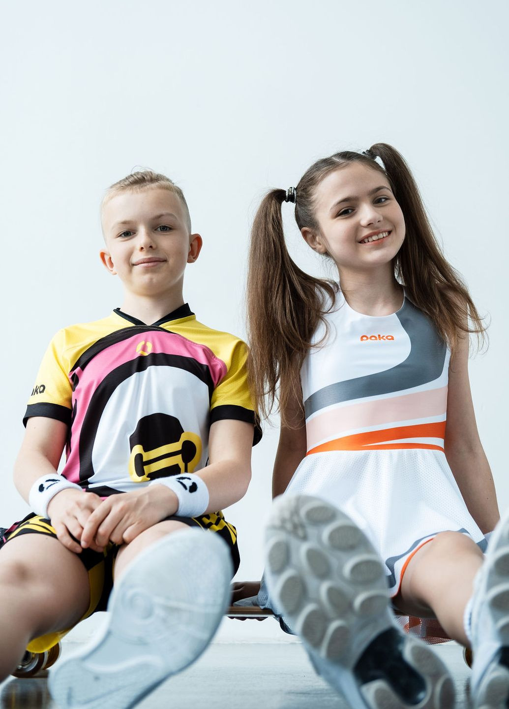 Белый демисезонный комплект спортивный, детский, для игры в теннис, девочкам, wings (платье, велосипедки, носки и напульсники) Paka