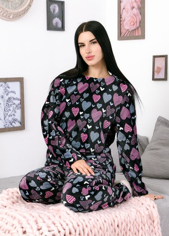 Черная зимняя пижама женская кофта + брюки Носи своє 8162-035