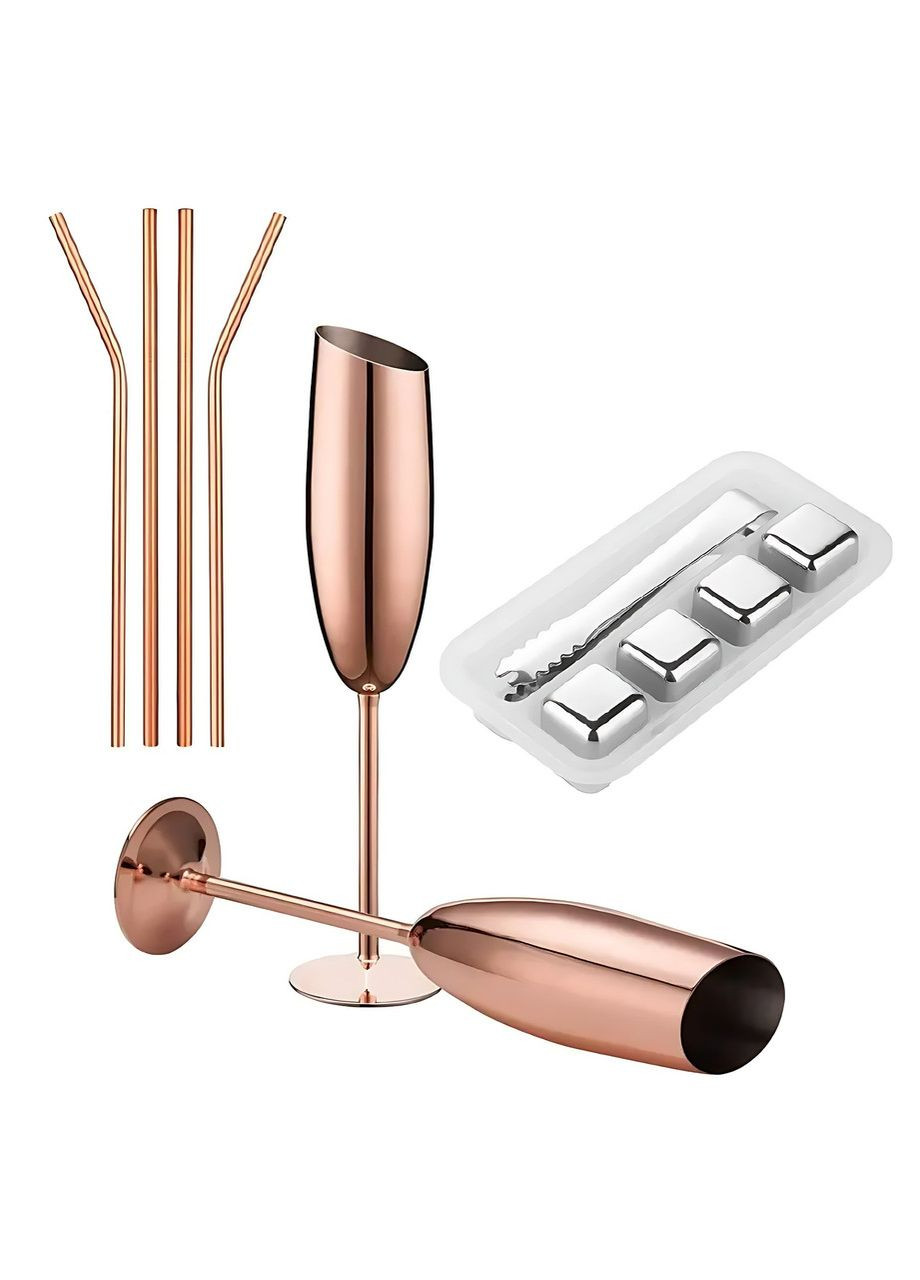 Набір келихів для шампанського Maestro рожеве золото трубочки кубики для охолодження з нержавіючої сталі REMY-DECOR (269462333)