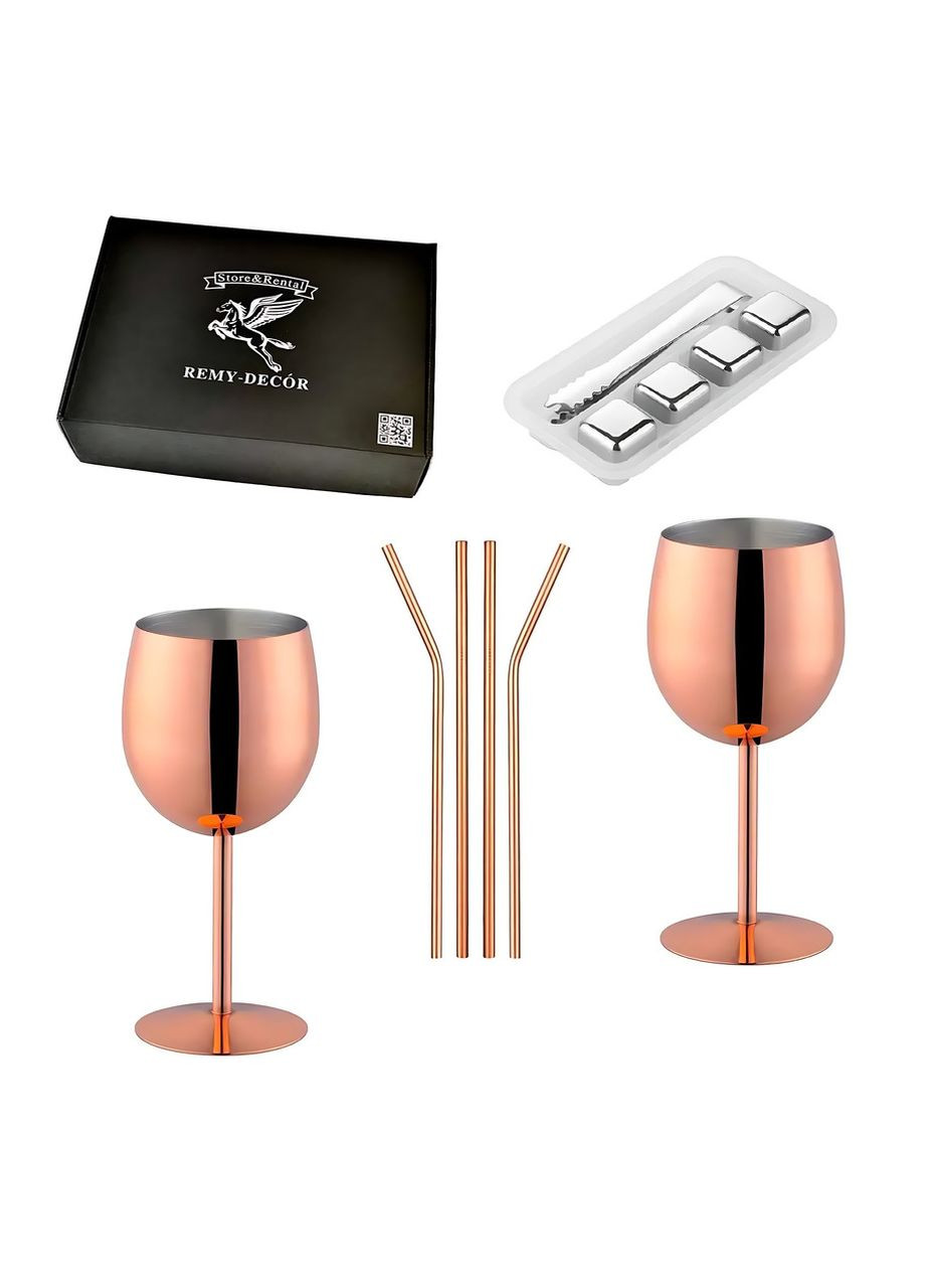 Набір келихів для вина 320 мл рожеве золото трубочки кубики для охолодження з нержавіючої сталі на 2 особи REMY-DECOR (269462355)