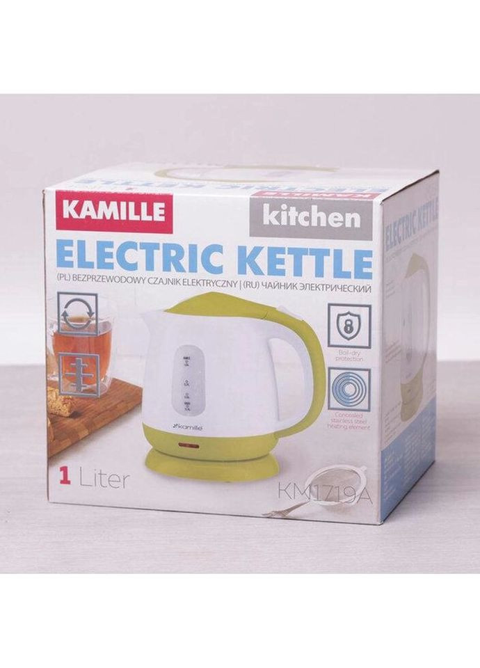 Электрочайник белый с салатовым на 1 л KM-1719A Kamille (271139698)