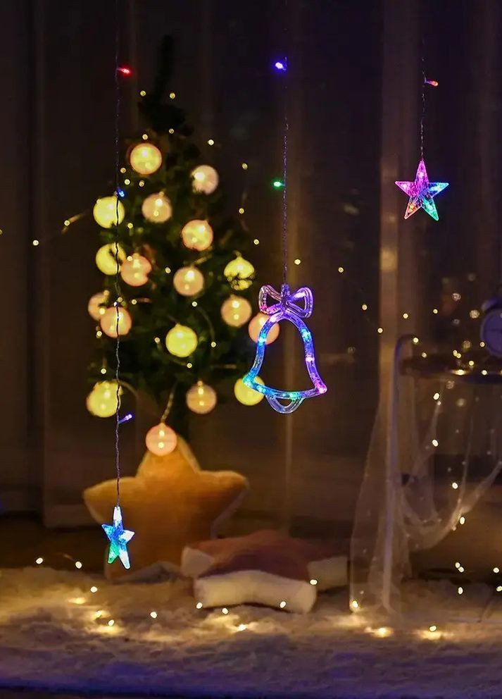 Гирлянда-бахрома штора Рождественские фигурки 12 нитей 120 3м*1м на батарейках+USB мульти Led (271527229)
