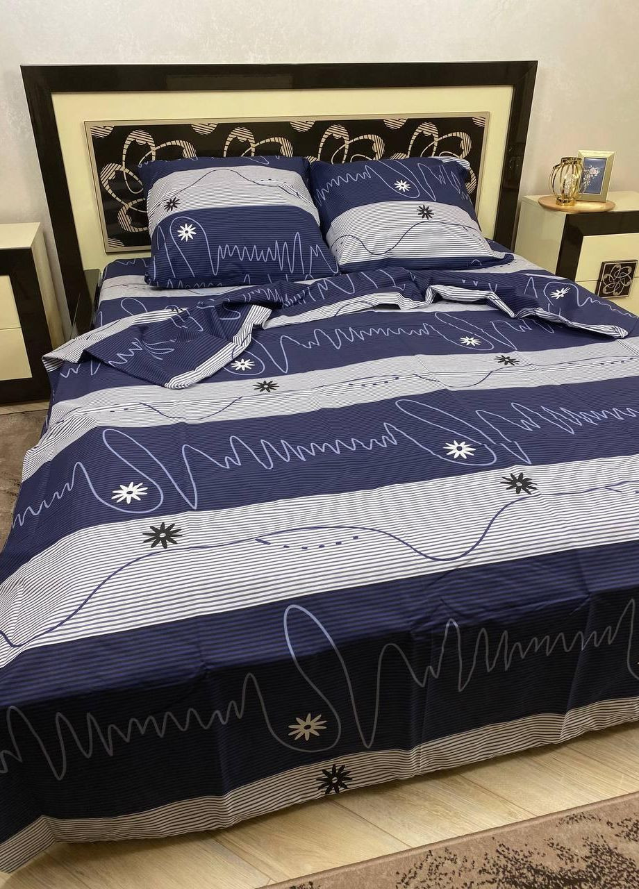 Постельное белье хлопковое Узоры Полуторное 150 x 220 Бязь Синий 70 х 70 No Brand (271518541)