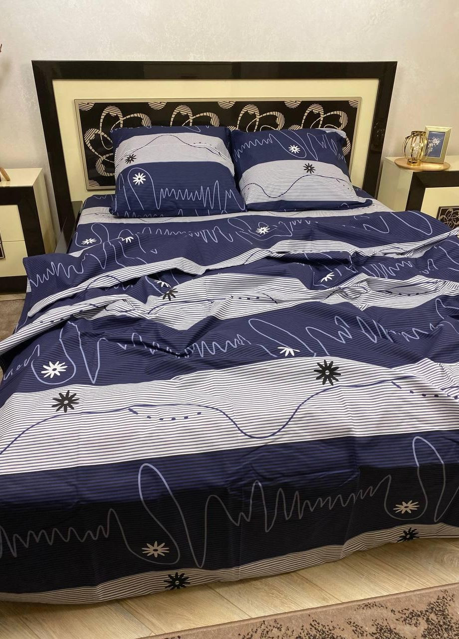 Постельное белье хлопковое Узоры Полуторное 150 x 220 Бязь Синий 70 х 70 No Brand (271518541)